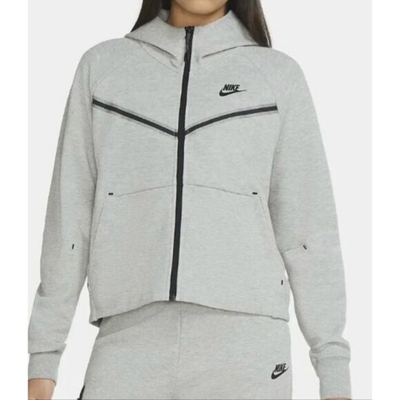 Nike tech fleece Windrunner zip up grey cropped hooded sweater small - Picture 1 of 10